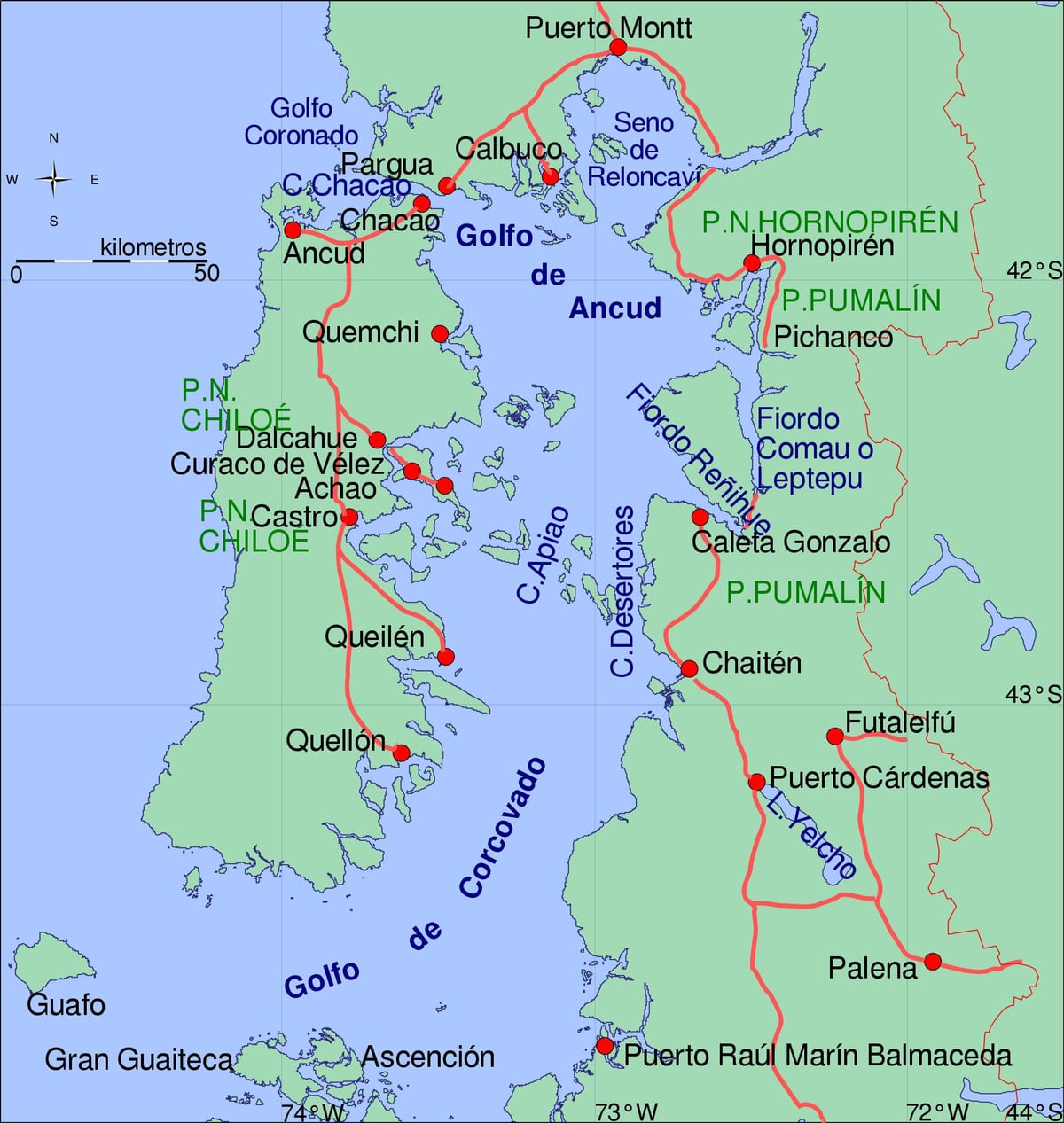 નકશો chiloe ચિલી